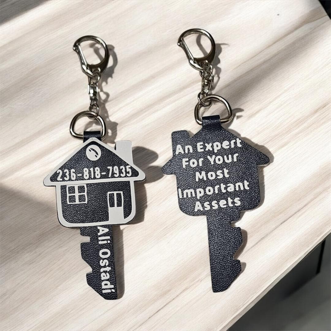 unique cut faux leather keychain