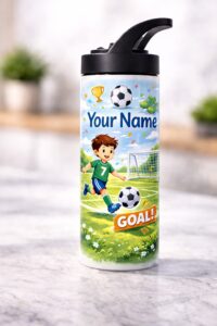 Personalized soccer water bottle with name Vancouver custom kids sports bottle stainless steel