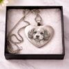 Custom engraved heart necklace with laser engraved pet portrait on stainless steel pendant