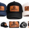laser engraved leather patch hats in black navy and white colors