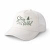 Personalized sublimation white trucker hat with Stay Wild design, custom printed hat in Vancouver perfect for gifts and branding