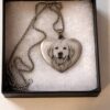 Photo engraved heart necklace in gift box with custom portrait engraving