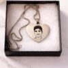 Photo engraved heart necklace with custom portrait engraving on stainless steel pendant