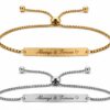 Personalized stainless steel bracelet with custom engraving in gold and silver adjustable design