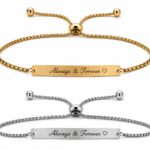 Personalized stainless steel bracelet with custom engraving in gold and silver adjustable design