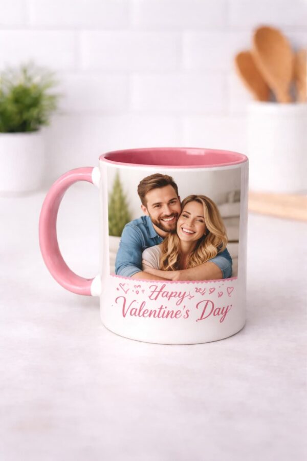 personalized photo mug Vancouver with couple image pink handle romantic gift