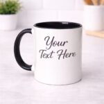 Personalized white ceramic mug with custom text, available in 11 oz and 15 oz sizes in Vancouver