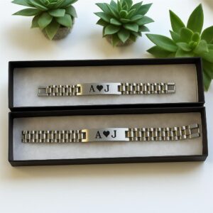 Couples Initials Bracelet Vancouver – Personalized Matching Engraved Bracelets A ♥ J in Gift Box