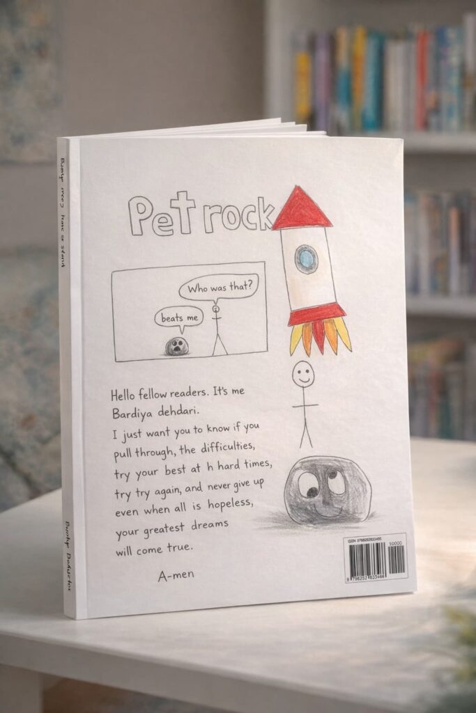 Pet Rock handmade kids book with child drawn illustrations by Bardiya for ages 8 to 12