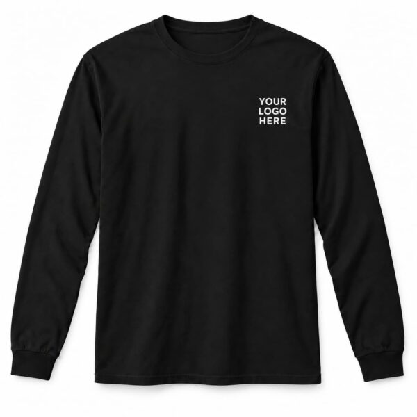Custom black long sleeve shirt with a left chest logo print, printed in Langley, BC