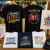 Custom DTF printed event and festival T-shirts featuring vibrant branded apparel for staff, volunteers, community events, concerts, and promotional campaigns in Vancouver.