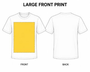 DTF T-shirt print location guide showing large front print placement on the front of a custom T-shirt.