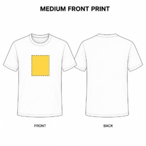 DTF T-shirt print location guide showing medium front print placement on the front of a custom T-shirt.