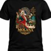 Black T-shirt featuring Molana Rumi Persian poet artwork with whirling dervishes, traditional Iranian floral patterns, golden calligraphy, and colorful Persian miniature details.