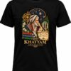 Omar Khayyam Persian T-shirt in black featuring Persian poetry and astronomy artwork