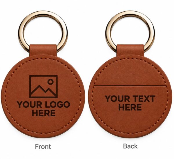 Personalized brown NFC leather keychain with custom logo and text