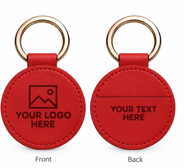 Personalized red NFC leather keychain with custom logo and text