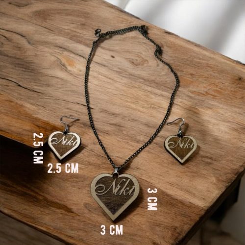 personalized wooden necklace and earrings